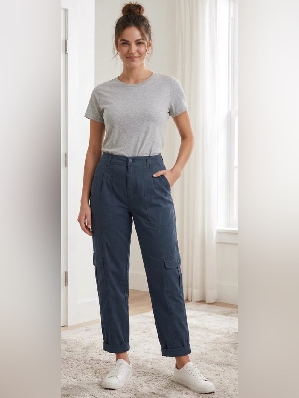 Knox Rose Navy Ankle Cargo Pants Size M - Picture 2 of 11